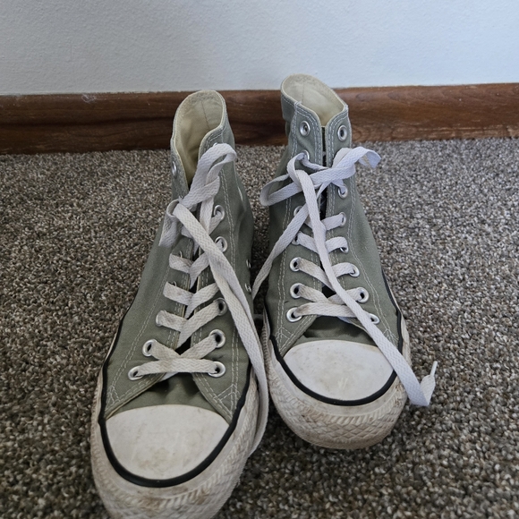 Women's Converse All Star Olive Green High Top Lace Up Sneaker Shoes size 10 - Picture 3 of 8